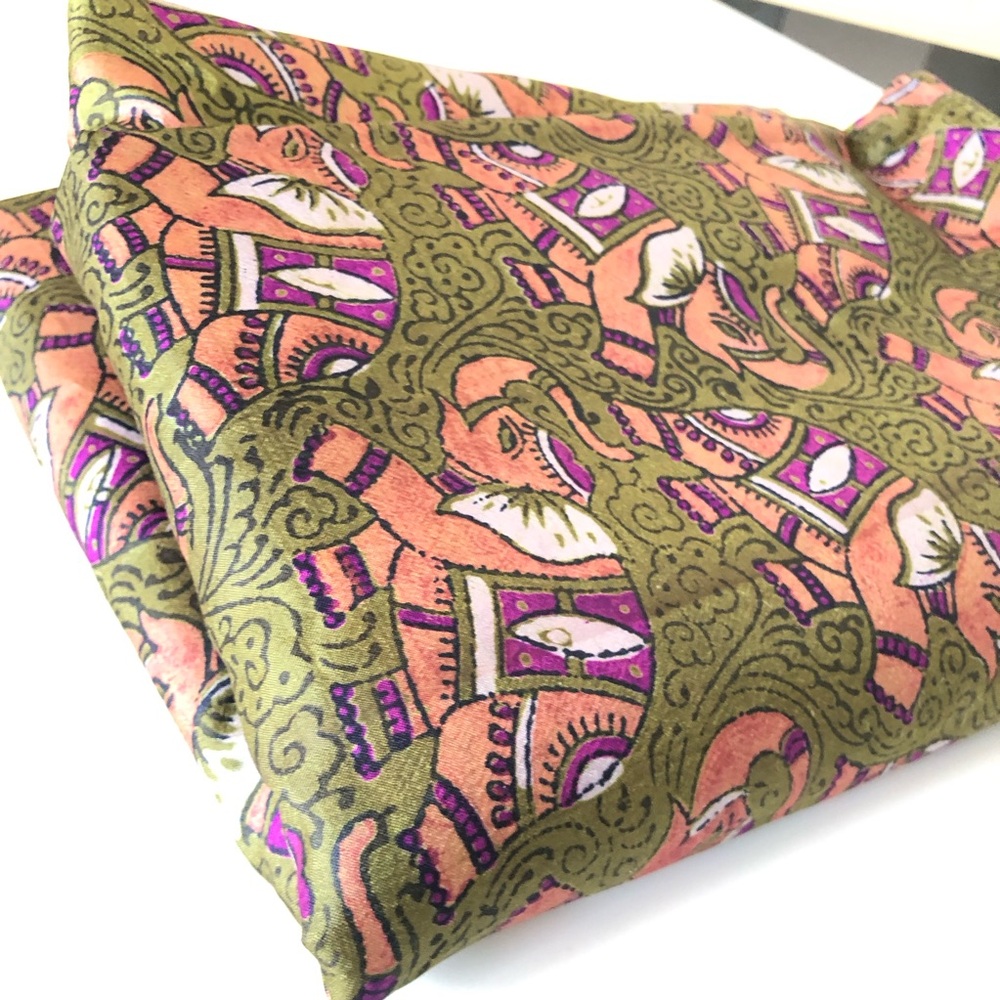 Olive Green Elephant-Print Fabric Tote Bag